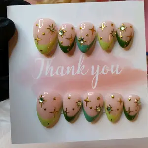 Almond Nails with Thank You Message - Detailed Design Featuring Decorative Elements