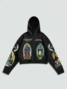 Y2K Personalized Print Sports Shirt Original Street Style Jacket Gothic Virgin Mary Graphics Hoodie
