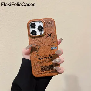 Creative Travel-Themed Boarding Pass Litchi Texture Phone Case for iPhone 17/16/15/14/13/12 Pro/Plus/Pro Max/Air Durable Cellphone Casing Protective Shockproof