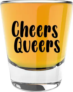 Cheers Queers Shot Glass, Funny Shot Glasses for Adults, Gay Shot Glass for Men, Lesbian Gifts for Girlfriend, Pride Month Gifts for Gay Men, 1.75 Ounce Shot Glass