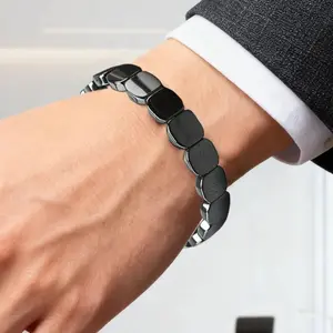 Men's Natural Hematite Bracelet – Men's Bracelet, Handmade Stretch Black Beads, Energy & Healing, Motivational Gift, Perfect for Boyfriend, Jade Bracelet, Money Bracelet, Charm Bracelets, Men Accessories, Pandora Gift Birthday, Nomination Bracelets
