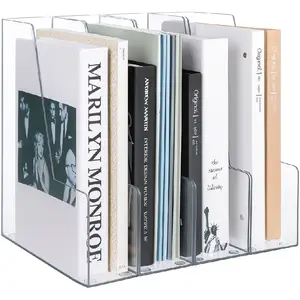 Vertical Magazine File Holder, Clear File Organizer Desk Organizer and Storage Bins Holding for Magazines, Binders, Notebooks, Envelopes, Plastic Office Organization and Storage for Desk, 4 pack
