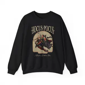Hocus Pocus Vintage Sweatshirt in Black Crewneck Cotton Unisex Comfy