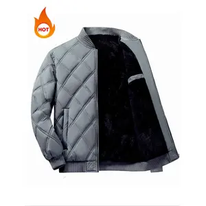 Men's Solid Zip Up Quilted Windproof Bomber Jacket Coats, Regular Fit Casual Long Sleeve Stand Collar Thermal Lined Outerwear for Fall & Winter, Men's Clothes for Daily WearGift