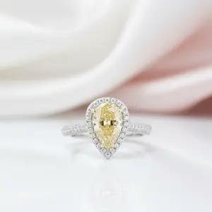 3.0ct Halo Pear Cut Diamond Option Yellow Sapphire Engagement Ring