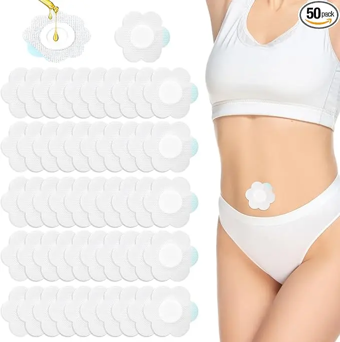 50PCS Castor Oil Pack Wrap for Belly Button, Disposable Self-Adhesive Blank Pack Wrap Highly Absorbent Castor Oil Wraps Patch Pads Spunlace Cloth Cover Compress No Wash 6x6cm/2.36x2.36in, Polyester, Absorbent Cloth