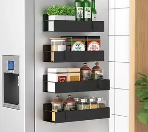 Metal 4 Pack Magnetic Spice Storage Rack Organizer for Refrigerator and Oven, Black Fridge Organizers and Storage