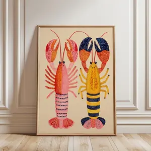 [Sale Up To 40%] [Unframed Poster] Lobster Art Print, Colourful Nautical Illustration, Modern Coastal Poster