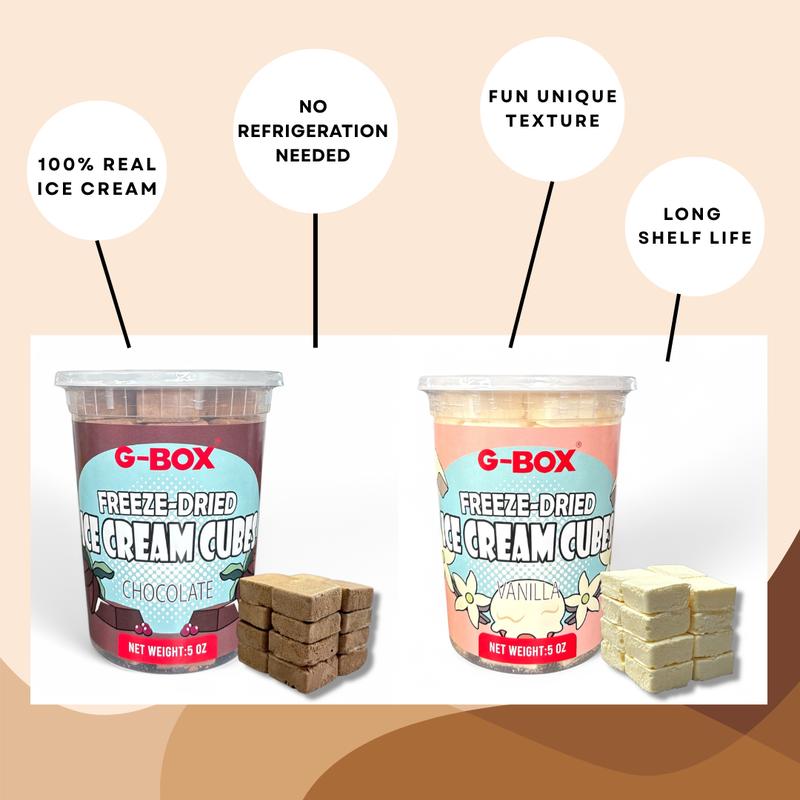 G-Box Freeze Dried Ice Cream Cubes in Air-tight Sealed Container | Vanilla | Chocolate | Snack Dessert