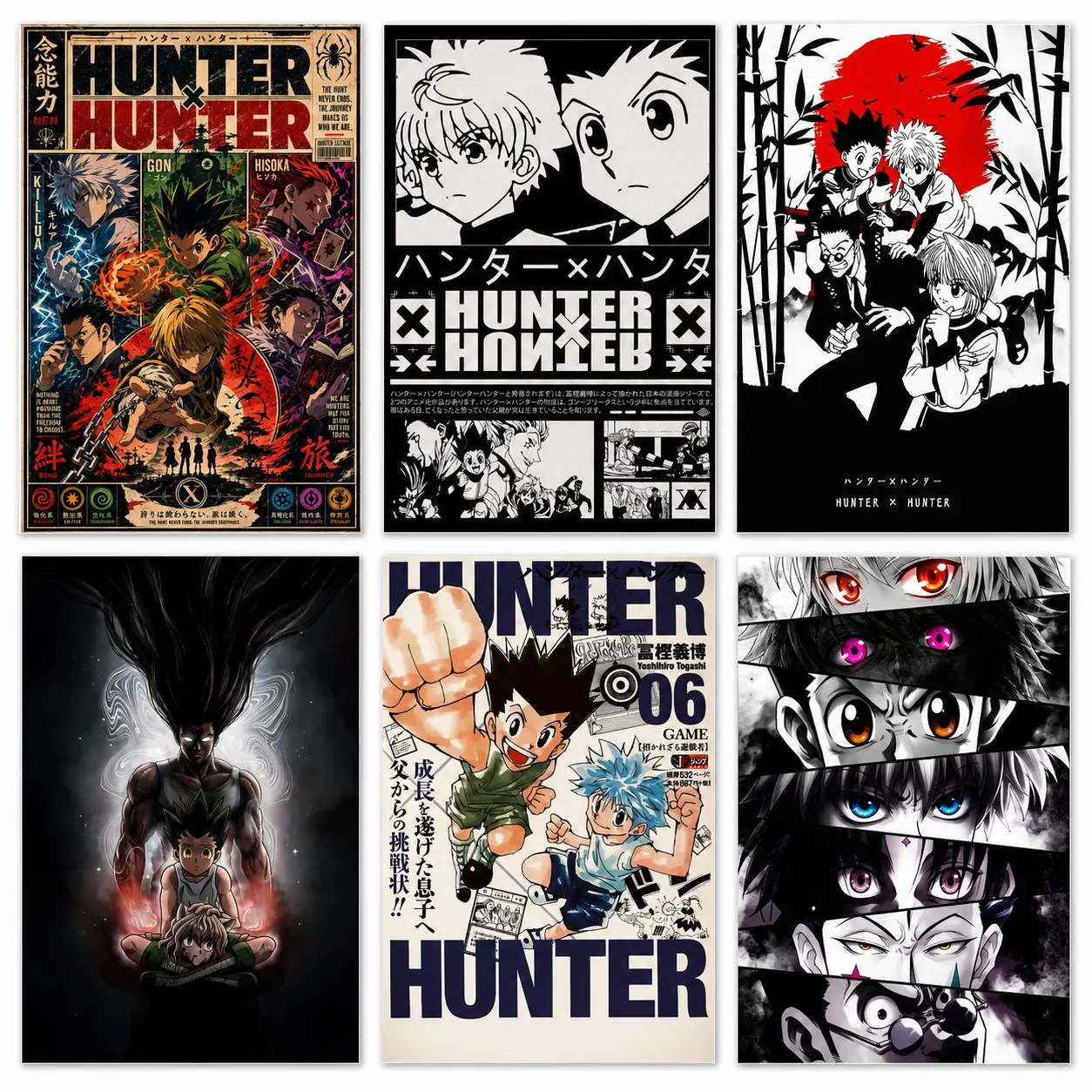 Hunter x Hunter Gon, Killua, Kurapika & Hisoka Decorative Canvas Wall Art Print, HxH Manga Poster for Fans, Shonen Battle Dark Fantasy Wall Art Decor to Boost Room's Aesthetic (Boys Bedroom, Gaming Room)