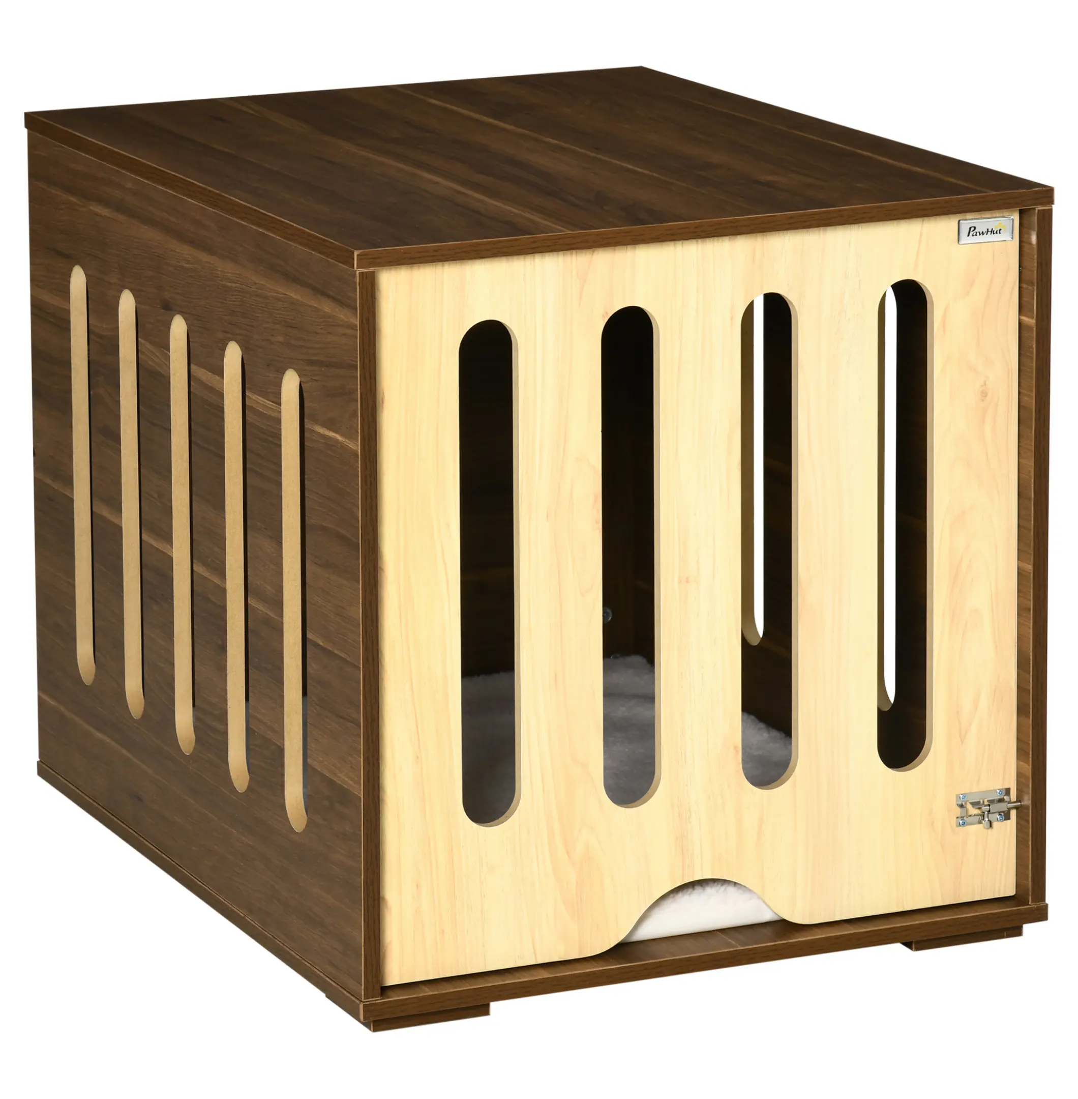 Dog Crate End Table - PawHut Furniture Dog Bed with Cushion & Door, Indoor Kennel for Small/Medium Dogs up to 33lbs, Brown Brown + MDF