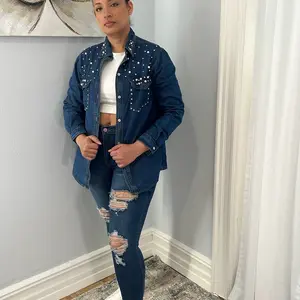 Ligth Denim Jacket With Pearl Embellishment