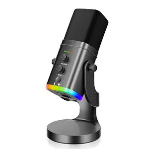 Facmogu XLR/USB Dynamic Microphone for Streaming Podcasting, YU8 RGB Light Gaming Streaming Mic with Desktop Stand, Gain Knob, Mute Button, Headphone Jack, PC Gamer Mic w/Echo Control for PS4/PS5