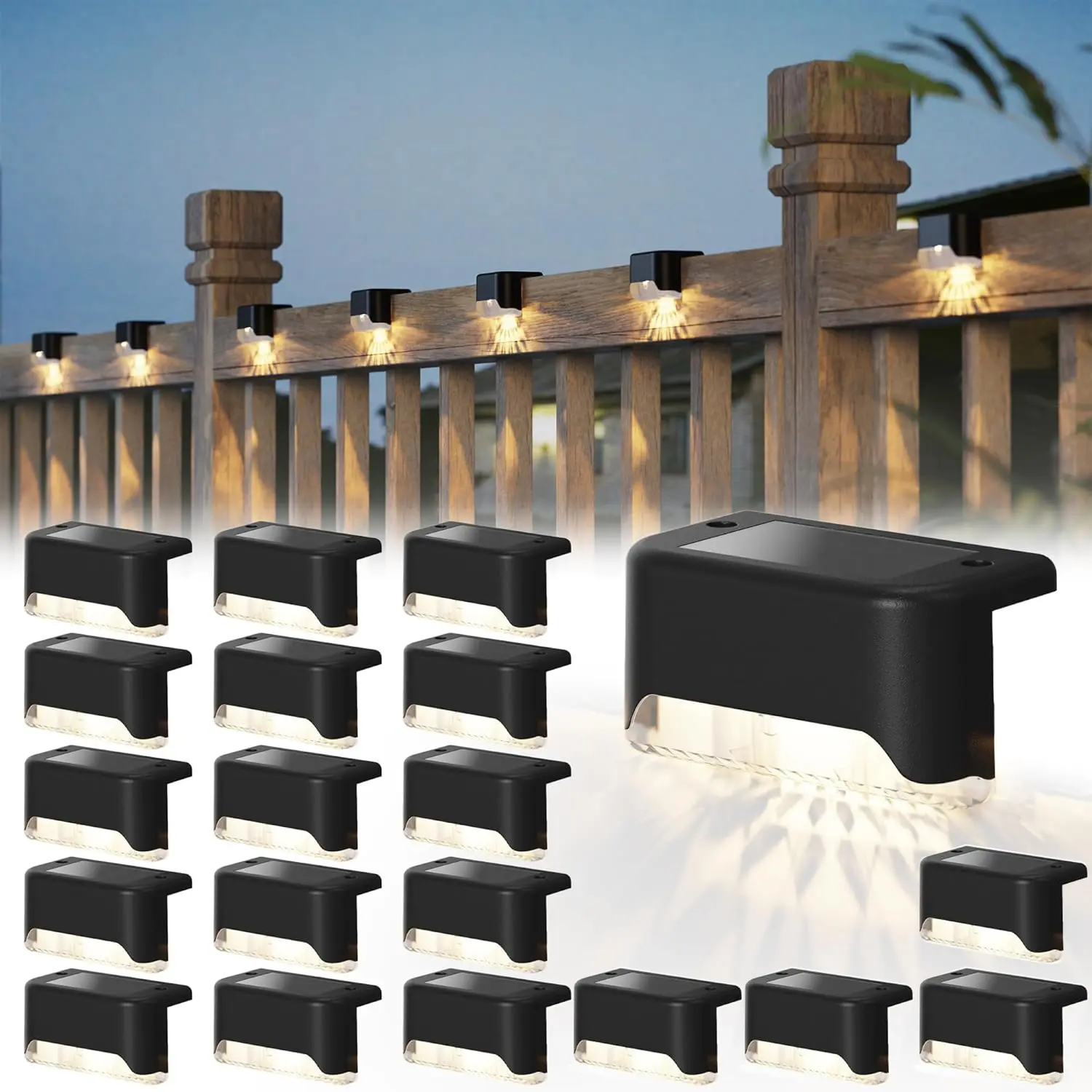 20-Pack Solar Outdoor Lights, Compact Polycarbonate Solar Pathway Lamp Fixtures with Warm White LEDs, Water Resistant, Auto On/Off, Adhesive Tape, Anti-Aging Durable Design for Outdoor Stairs, Patios, Outdoor Gadgets