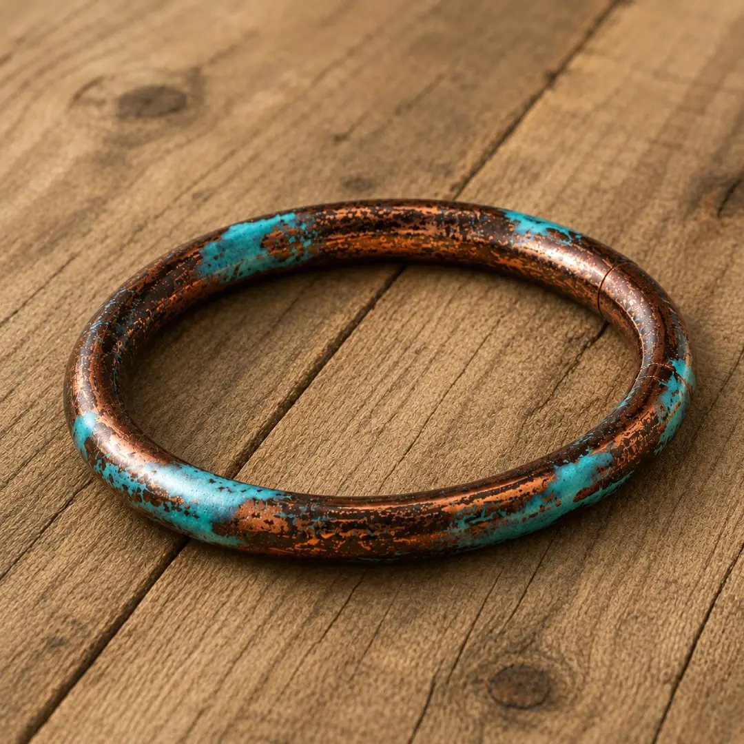 Cowboy Bull Ring Bangle Bracelet - Aged patinas Copper