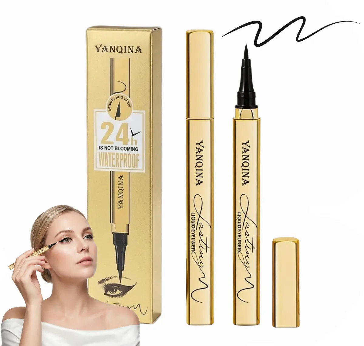 YANQINA Waterproof Liquid Eyeliner for Women - Black, Smudge-Proof, Long-Lasting, Smooth, Quick-Drying Eyeliner Pencil, Waterproof Eyeliner