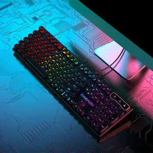 EWEADN GX330 Wired Gaming Keyboard, Retro Keyboard Typewriter Type Keyboard with LED Backlit, Office Silent Keyboard for Window Laptop PC, Durable Keyboard, RGB Backlight Keyboard