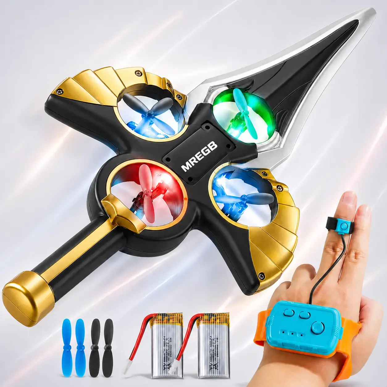 MREGB RC Drone Flying Toys for Kids. Hand Gesture Control Flying Sword Drone with Remote Controller. LED Light Up Hover Stunt Toy. USB Rechargeable Indoor Outdoor RC Toys for Boys and Girls.