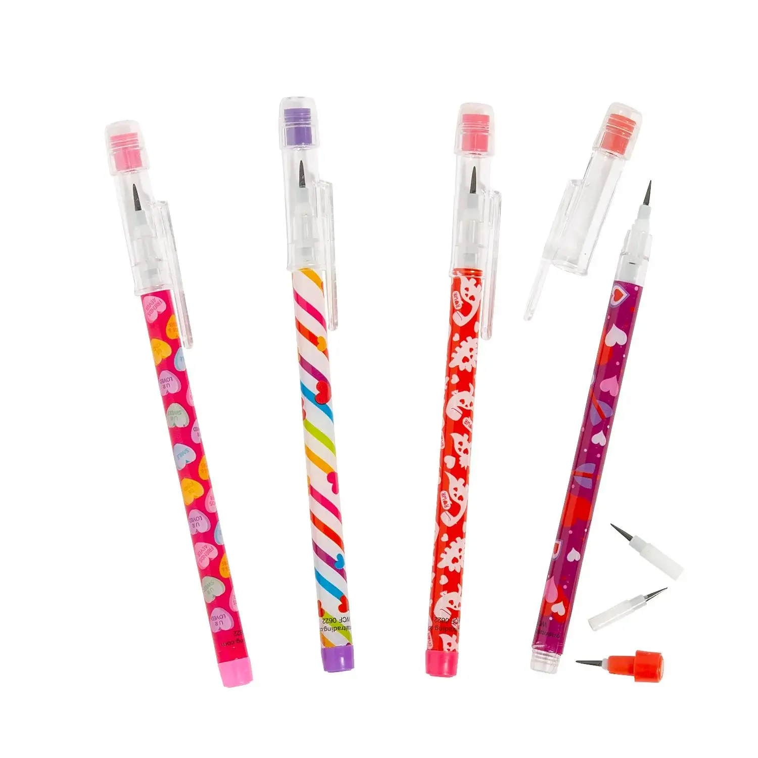 5 Inches Valentine's Day Stacking Point Pencils - Writing Stationery, 24 Pencils with 6 Stacking Tips, Heart Designs, 24 Pencils With 6 Stacking Pencil Points