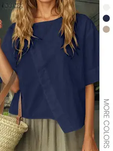 Women's Plain Asymmetrical Design Top, Casual Short Sleeve Blouse for Summer, Ladies Clothes for Daily Wear, Top