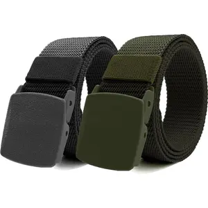 1/2 Pack Nylon Belts for Men Military Tactical Slide Plastic Buckle Belt Adjustable No Holes Canvas Web Belt Outdoor