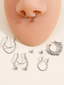 Stainless Steel Fake Nose Ring Set, Mixed Style Septum Rings, Fashion Spiral Design, Unpierced Non Piercing Jewelry for Men and Women, Daily Wear Accessories