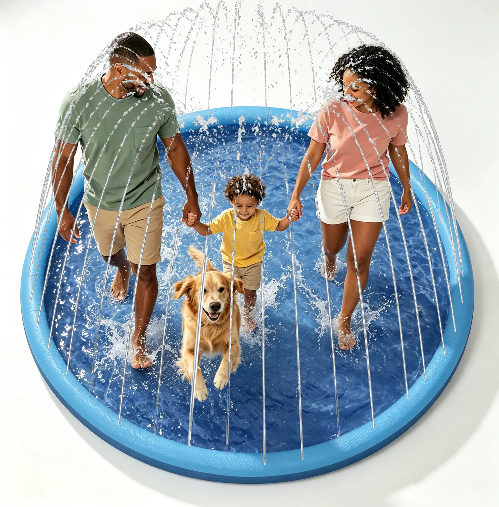 Outdoor Pet Splash Pad - Non-Slip Thick Sprinkler Mat, Portable Safe Dog Bath Accessory for Backyard Beaches Outdoor Activities, Quick Setup Summer Water Toy for Dogs Kids, 3 Sizes, Adjustable Spray