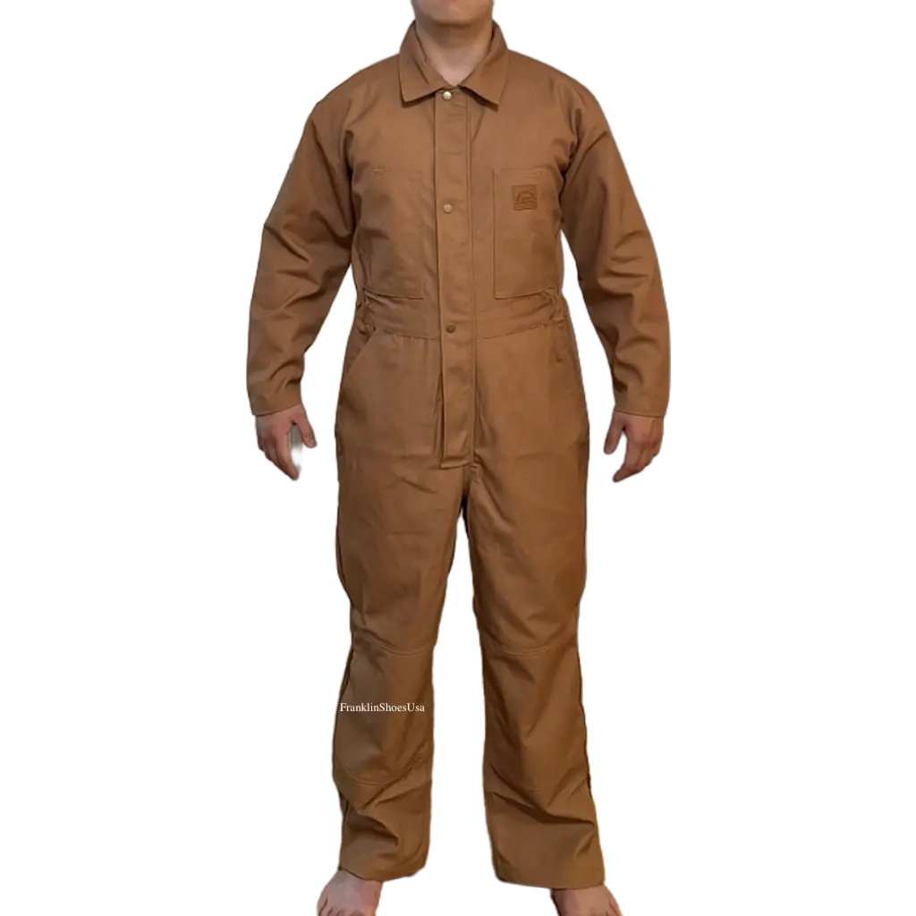 Men's Rugged Flex Canvas Coverall, Navy/Brown Coverall Snap and Zip-Front Coveral Menswear Workwear Men's Rugged Flex Canvas Coverall, Navy/Brown Coverall Snap and Zip-Front Coveral Menswear Workwear