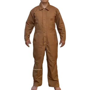 Men's Rugged Flex Canvas Coverall, Navy/Brown Coverall Snap and Zip-Front Coveral Menswear Workwear