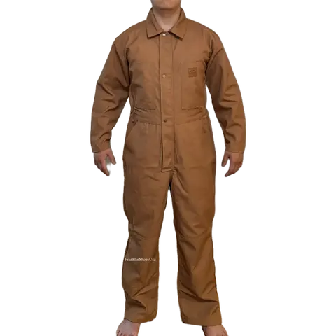Men's Rugged Flex Canvas Coverall, Navy/Brown Coverall Snap and Zip-Front Coveral Menswear Workwear