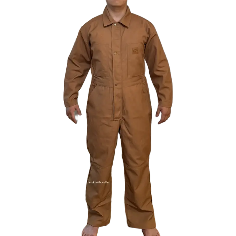 Men's Rugged Flex Canvas Coverall, Navy/Brown Coverall Snap and Zip-Front Coveral Menswear Workwear