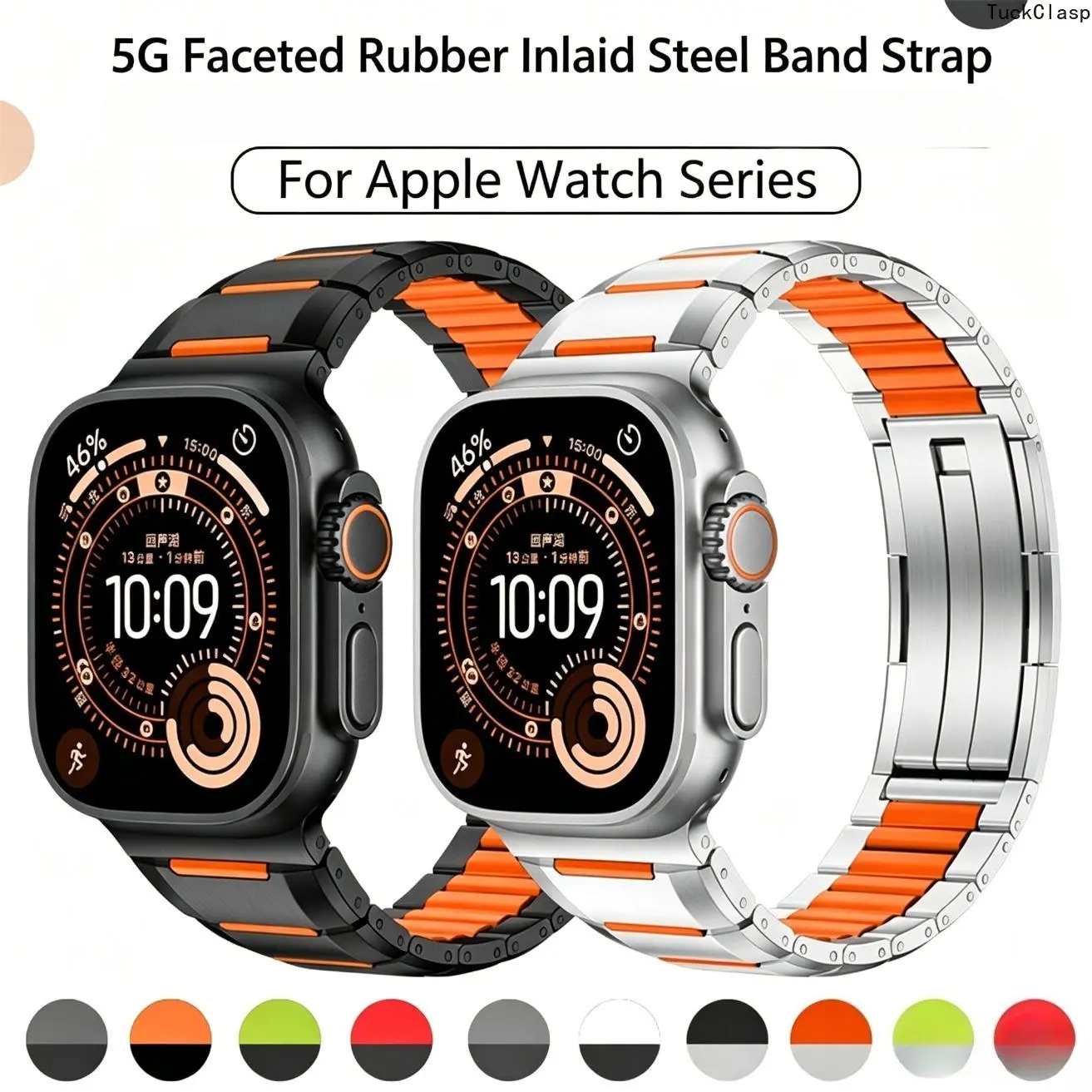 Rubber Watch Band with Steel Inlays for Apple Watch Series 1–11 – Sporty & Durable for Summer Workouts & Everyday Wear