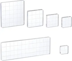 6 Pieces Acrylic Stamp Block Clear Stamping Tools Set with Grid Lines for Scrapbooking Crafts Card Making, Assorted Sizes