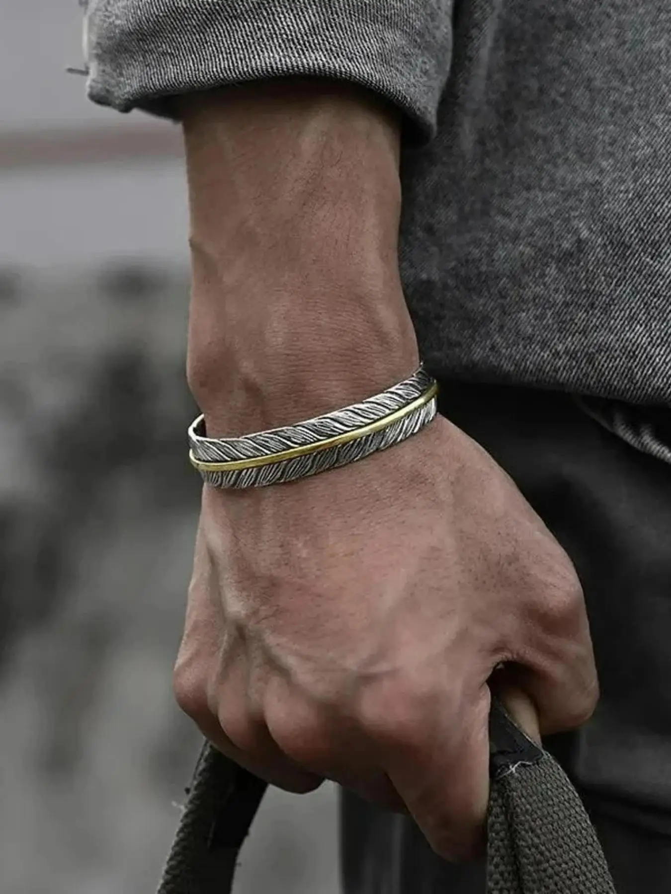 Men's Boho Style Feather Design Bangle Bracelet, Fashion Adjustable Open Bangle for Party, Daily Decor, Trendy All-match Vintage Jewelry As Birthday G