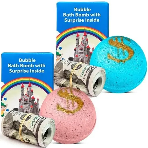Bath Bombs (2-Set) - Beauty & Personal Care Bath Additive with Cash Surprise, Up to 100 Bill Inside
