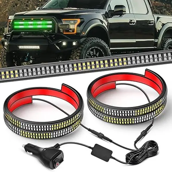 Nilight 2PCS 24-in 2-in-1 Truck Grille Strobe Light Strips, 384 LED Green-White Flexible Side Flashing Safety Lights Kit with Buckle, PVC, Cable Ties, Screws, Adhesive Tap, 28 Flashing Patterns for Trucks, Construction Vehicles