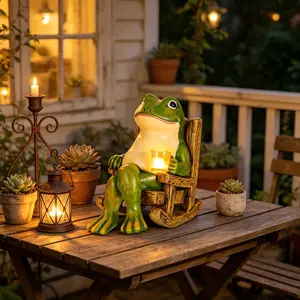 Solar Powered Mini Frog Garden Statue, Frog Design Decoration,Garden Sculpture forIndoor & Outdoor Decor, ldeal Gift for Father’s Day＆Garden Party, Decorative Sculptures Statues