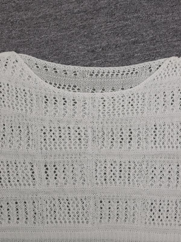 Women's Solid Hollow Out Sheer Flounce Sleeve Crop Sweater without Lingerie, Casual Boat Neck Jumper for Spring & Fall, Fashion Cover Up Top, Ladies' Knitwear for Daily Beach Vacation