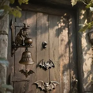 Resin Vintage Witch Doorbell – Halloween Party Decorative Doorbell with Witch Riding Broom, Perfect for Front Door, Porch, Home & Wall Decor
