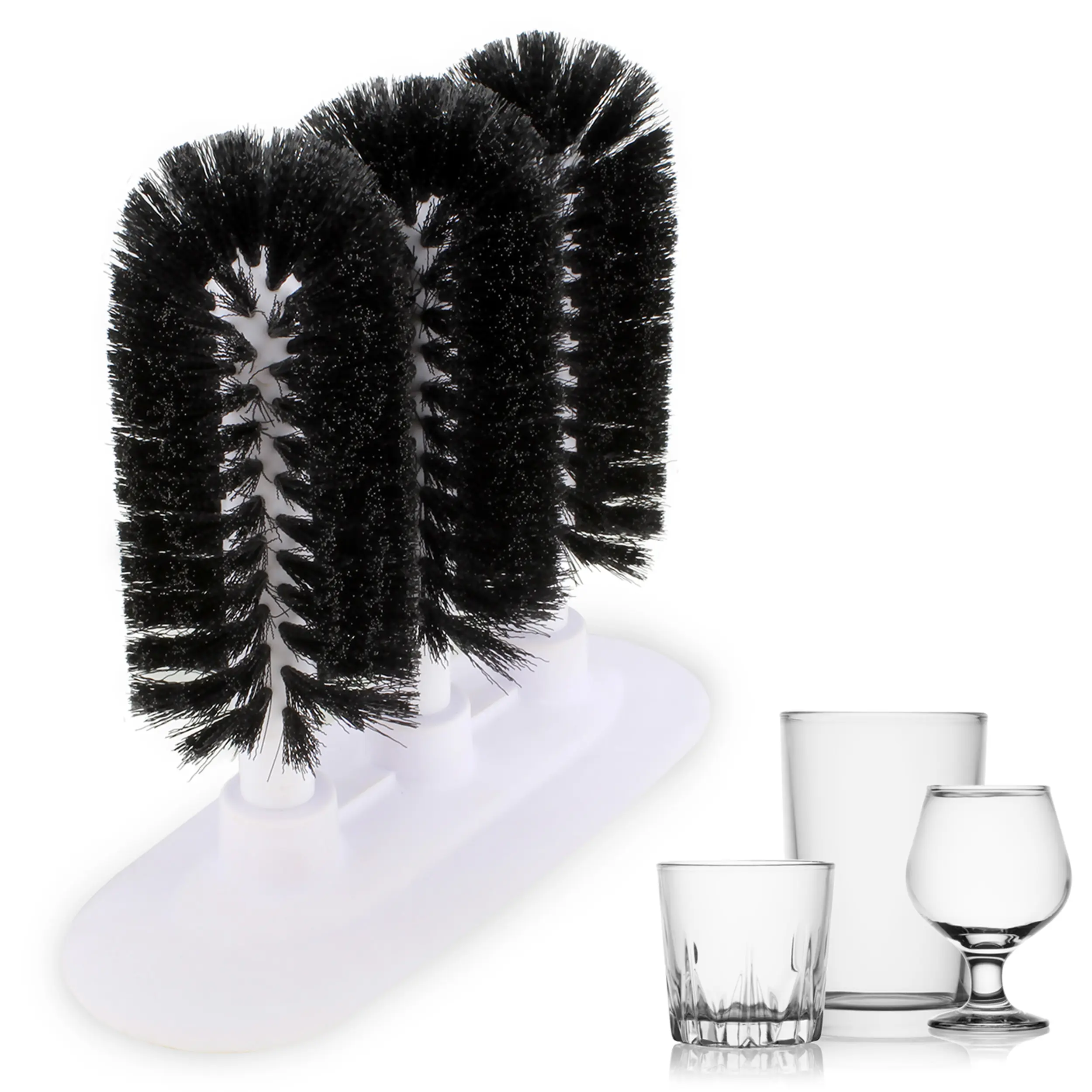 Glass Cleaning Brush – 3 Brush Glass Washer – 3pc Glass Rinser Triple Cup Washer