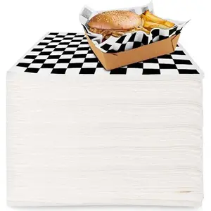 Deli Paper Sheets (500 Count) 12-Inch Black Checkered Square Sandwich Wrapping Paper Grease Resistant Perfect for Concession Stand, Carnival, Party, Fast Food, Cheese, Basket Liner and Food Packaging