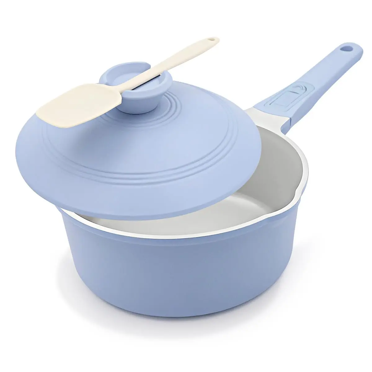 Space-Saving Magic! 2.5Qt Nonstick Milk Pan, Detachable Handle for Oven Use, Perfect for Sauces, Soup & Baby Food (Blue).