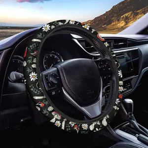 Universal 15 Inch Car Steering Wheel Cover with Colorful Mushroom Print, Anti-Slip Elastic Polyester Fiber for All Season,No Inner Circle Vehicle Decorations for SUV, Truck, Vehicle Fun Car Accessories