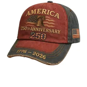 America 250th Anniversary Embroidered Baseball Cap (1776–2026) – Vintage Washed Relaxed Fit Hat with Liberty Bell and Flag Details for Casual Outdoor Wear