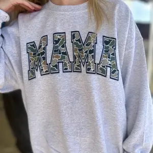 Mama Old School Camo Oversized Print Crewneck Sweatshirt
