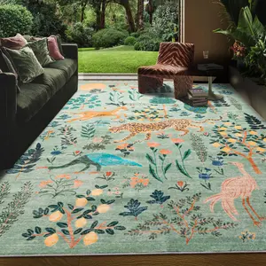 Vintage Animal & Plants Pattern Rug, 1 Count Non-slip Soft Floor Mat, Decorative Carpet for Home Living Room Bedroom Dormitory Hotel, Boho Floral Area Rug, Boho Style Rug