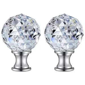 2Pcs Faceted Clear Crystal Glass Ball Finial Lamp Top Cap Screw with Base Threaded Table Floor Lampshade Finials Topper Knob Decoration