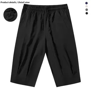 Men’s casual three-quarter pants made from solid-color fabric, available in multiple colors. Loose and comfortable, American retro and Japanese-style design with an elastic waistband and drawstring. Suitable for spring and summer outfits—a versatile, fash