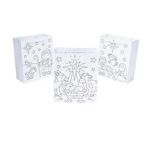 Color Your Own Medium Nativity Gift Bags - 12 Pc.