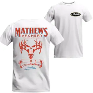 Mathews Archery Skull Bowhunting Proudly American Made T-Shirt, Unisex Short Sleeve Casual 100% Cotton, Tactical Gear for Hunting Lover, Top Menswear